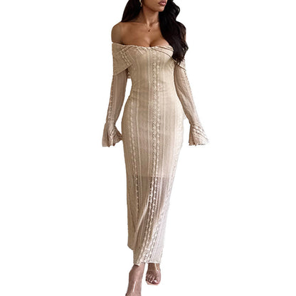 Damen Abendkleid Off-Shoulder Langärmlig Fließend Norvielle