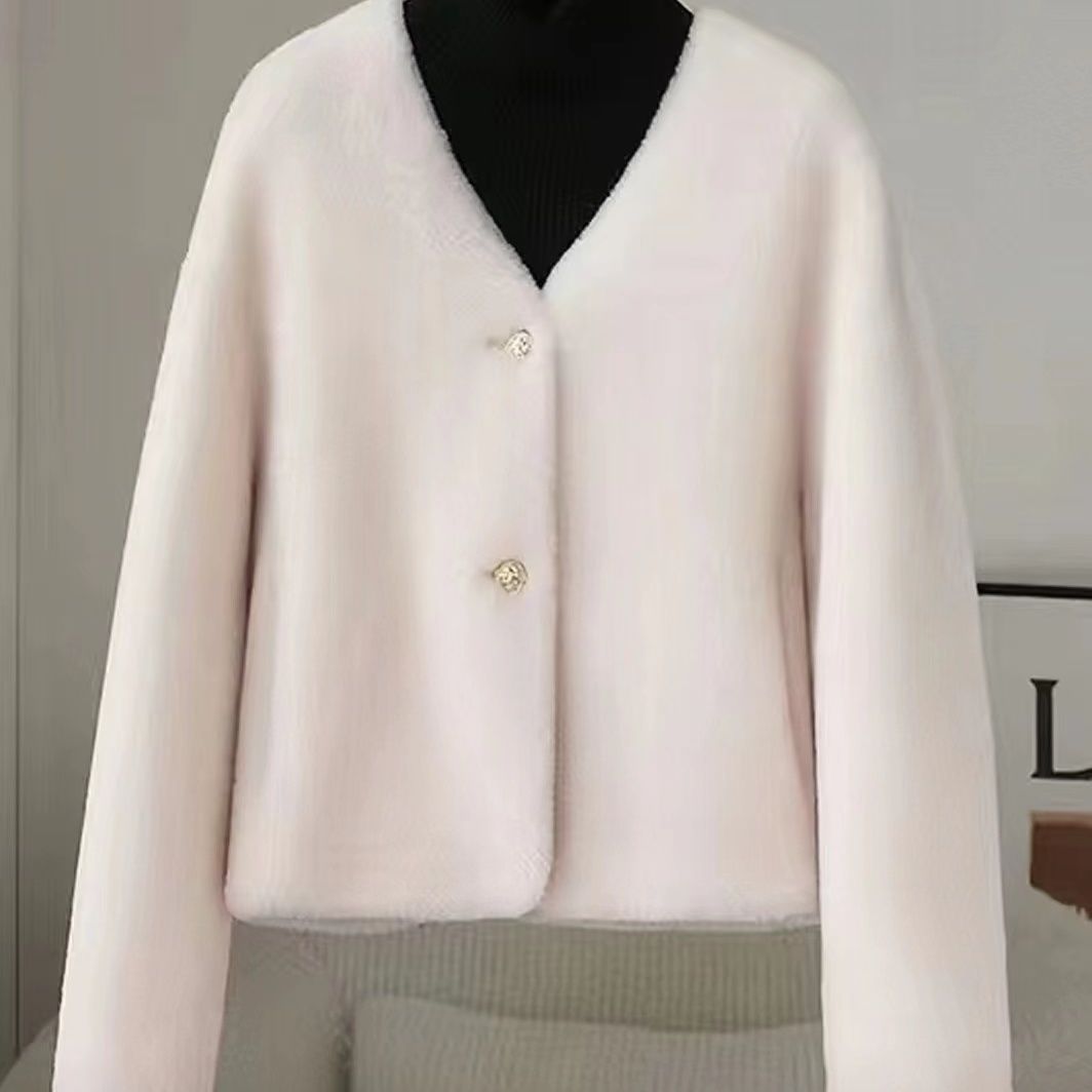 Damen Kurzjacke Flauschig mit Knöpfen Norvielle