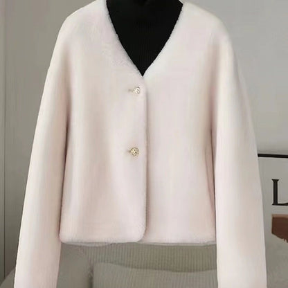 Damen Kurzjacke Flauschig mit Knöpfen Norvielle