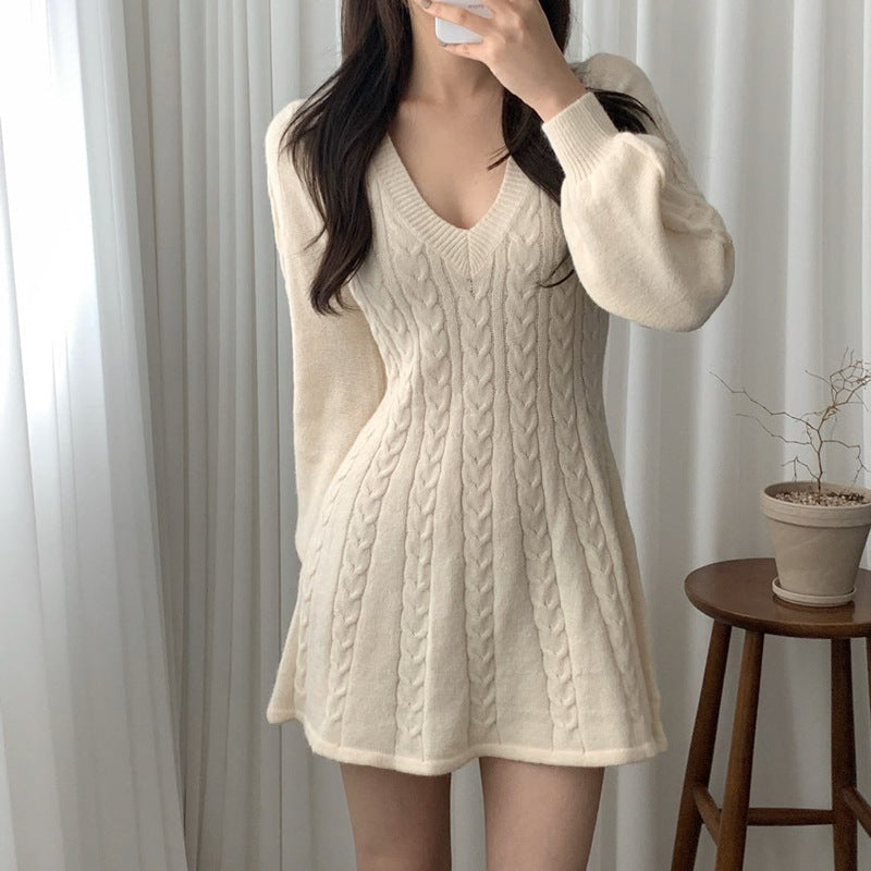 Damen Strickkleid Ärmellos V-Ausschnitt Norvielle