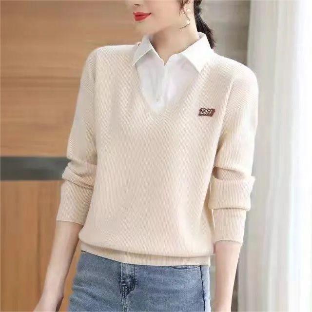 Damen Pullover V-Ausschnitt Hemdkragen Norvielle