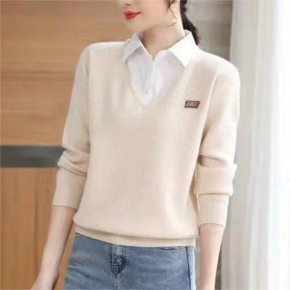 Damen Pullover V-Ausschnitt Hemdkragen Norvielle