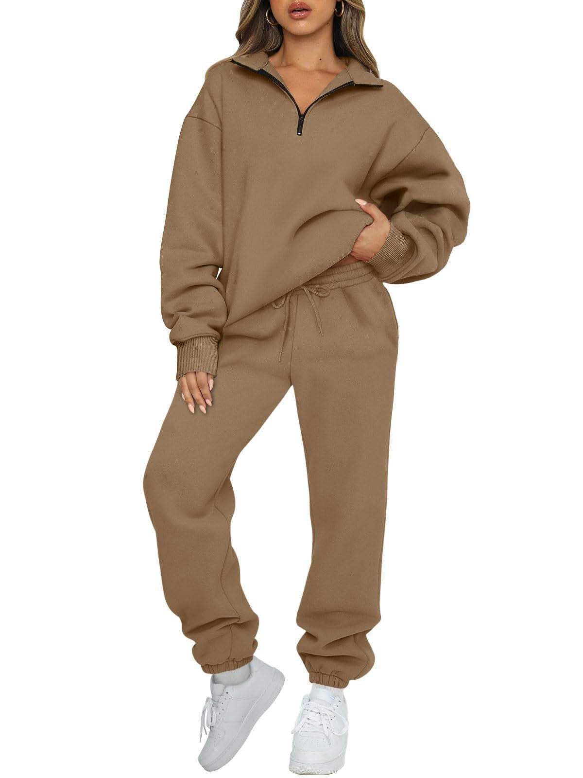 Damen Sweatpants-Set Stehkragen Kängurutasche Norvielle