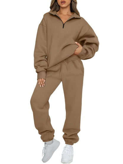 Damen Sweatpants-Set Stehkragen Kängurutasche Norvielle