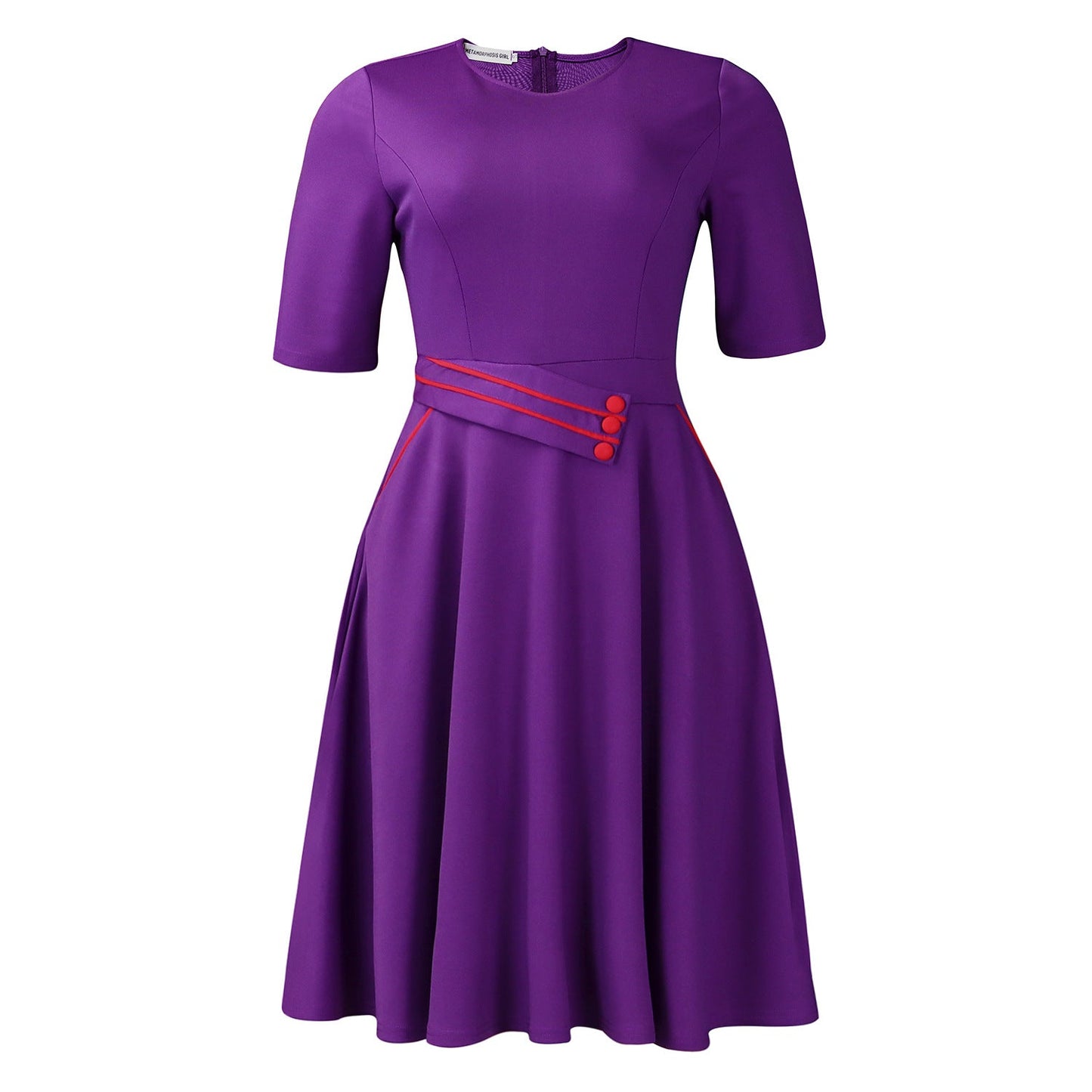 Damen A-Linien Kleid mit Gürtel und Knöpfen Norvielle