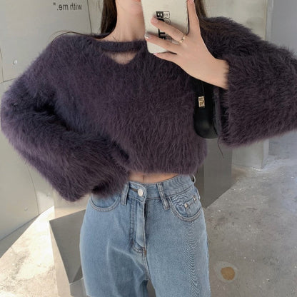 Damen Cropped Pullover Flauschig Weich Norvielle