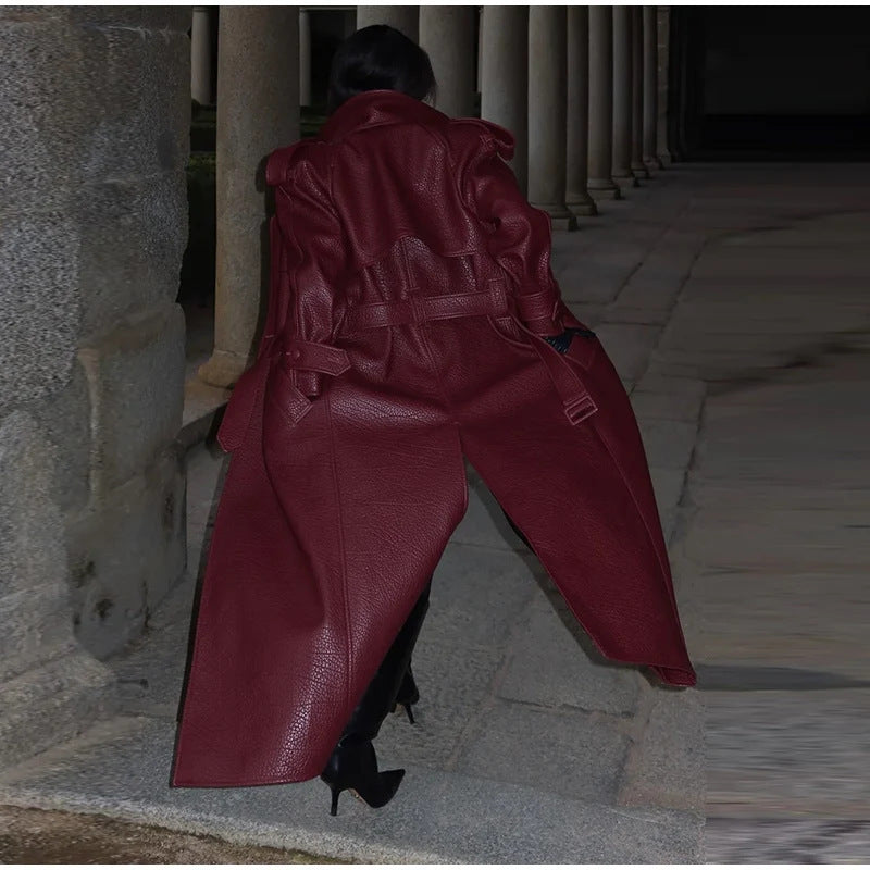 Damen Kunstleder-Trenchjacke Hochkragen