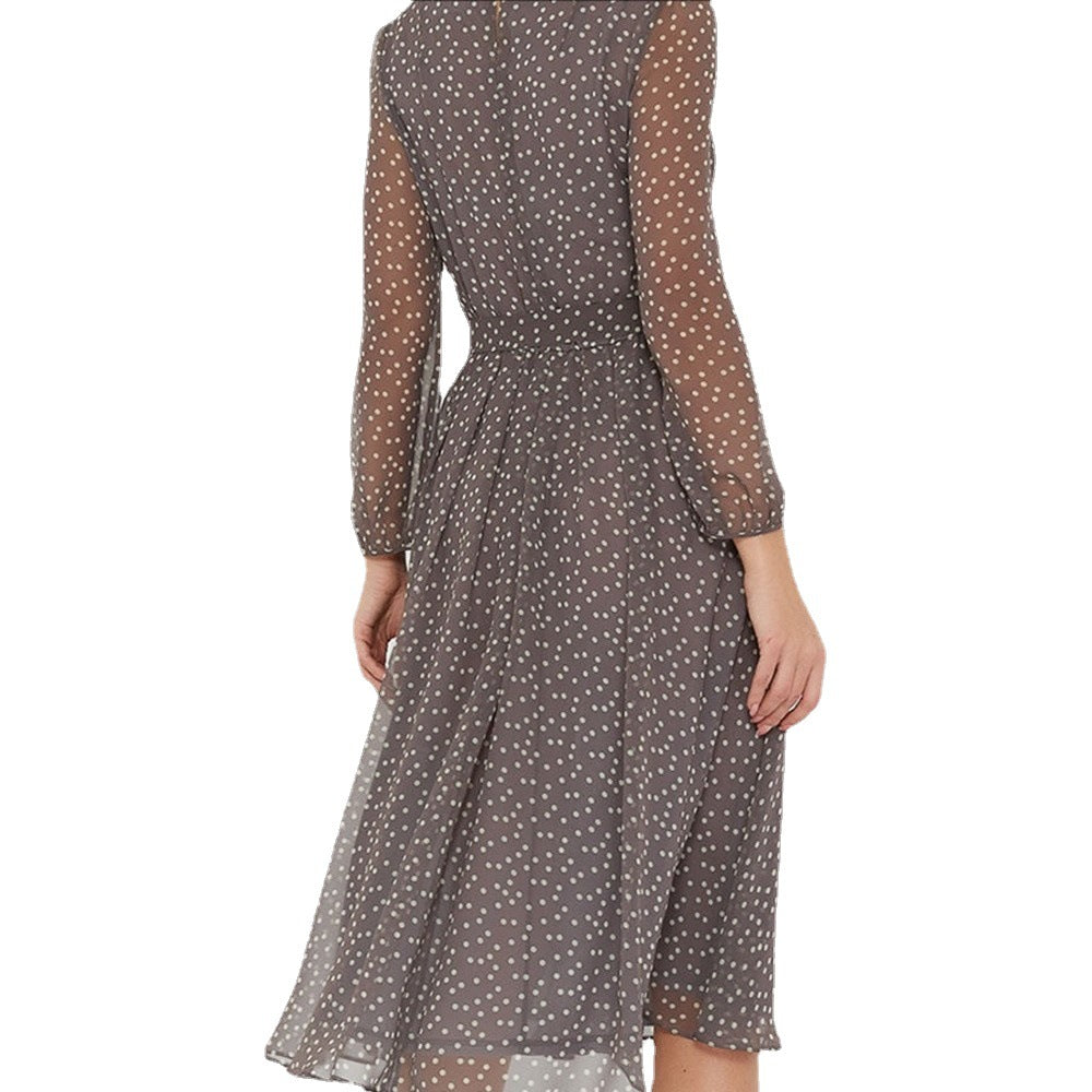 Damen Chiffonkleid Transparente Ärmel Taillierter Gürtel Norvielle