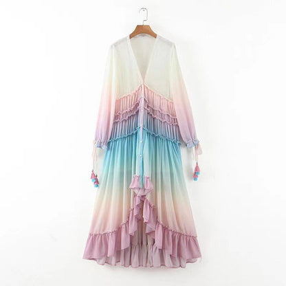 Damen Maxikleid Rüschendetails Ombre-Effekt Norvielle