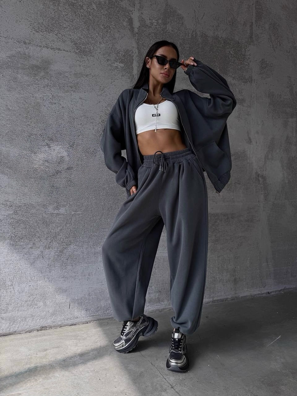 Damen Jogginganzug Oversized Jacke Weite Hose Norvielle