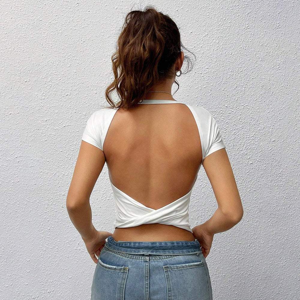 Damen Basics T-Shirt Kurzärmelig Figurbetonend Norvielle Weiß