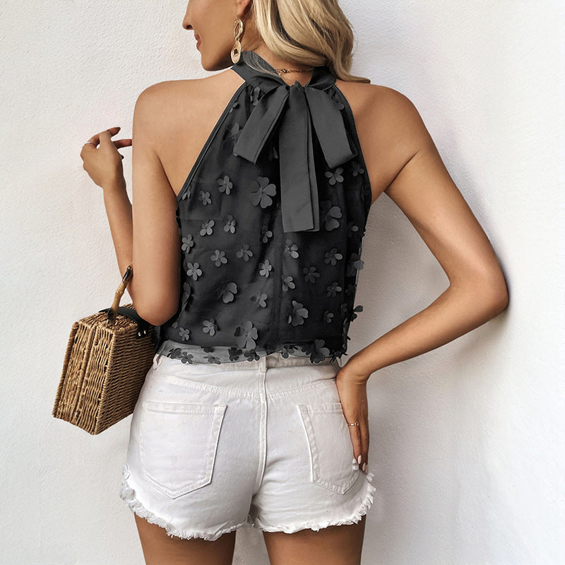 Damen Haltertop Florales Design Durchsichtig Norvielle