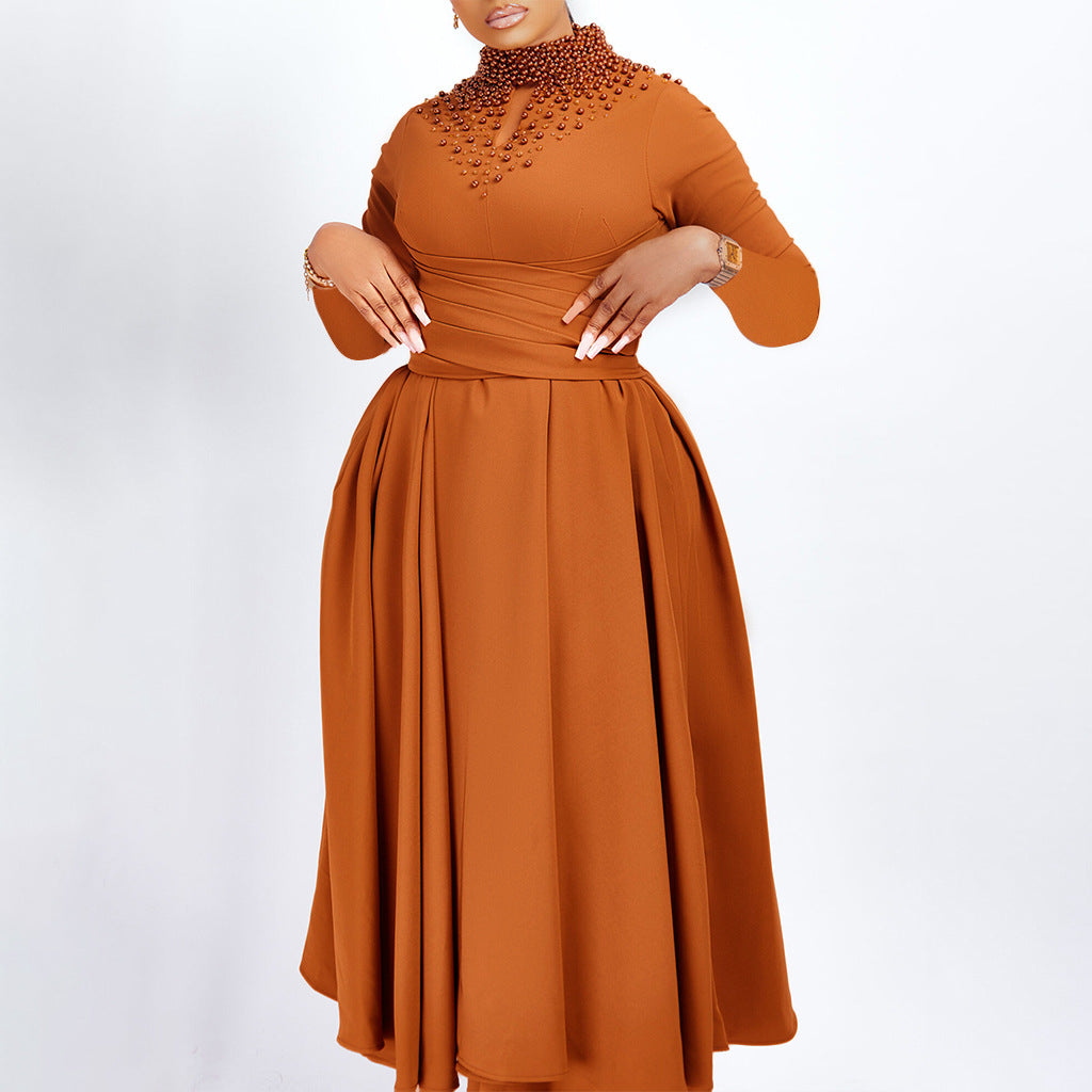 Damen Maxikleid mit Perlenverzierung Tailliert