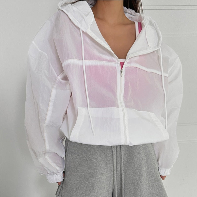 Damen Windbreaker-Jacke Leicht Kapuze Kängurutasche Norvielle