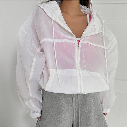 Damen Windbreaker-Jacke Leicht Kapuze Kängurutasche Norvielle