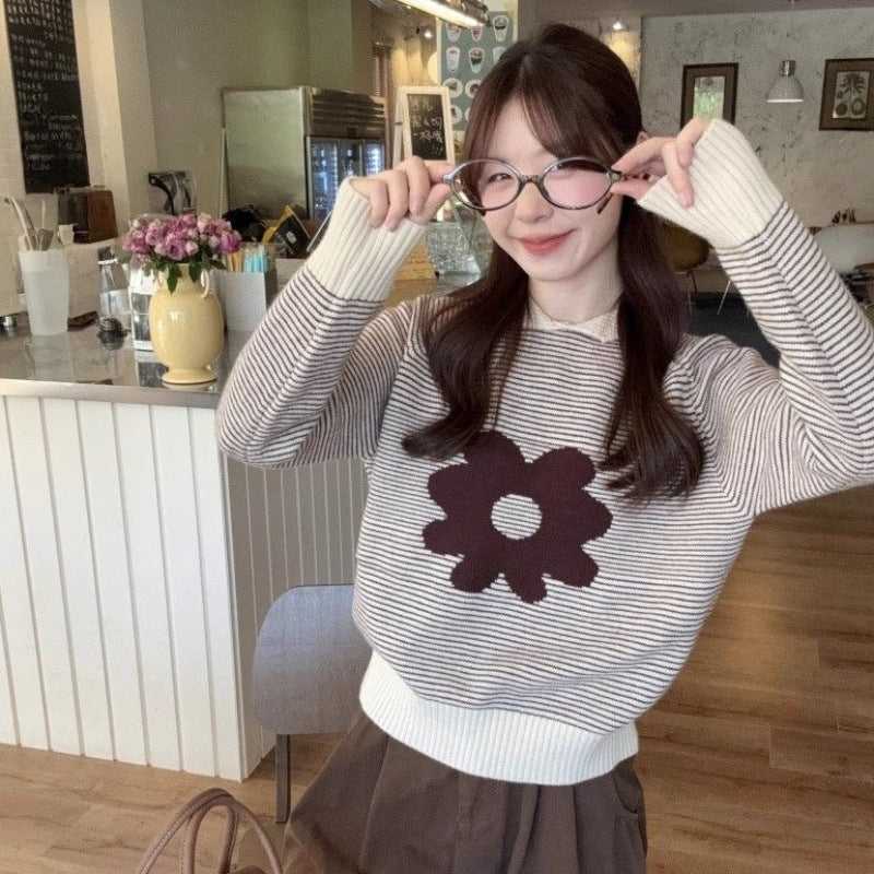 Damen Pullover Streifen Muster Lässig