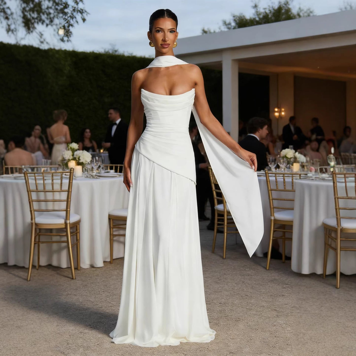 Damen Abendkleid Elegantes Wasserfall-Ausschnitt Voluminöser Rock