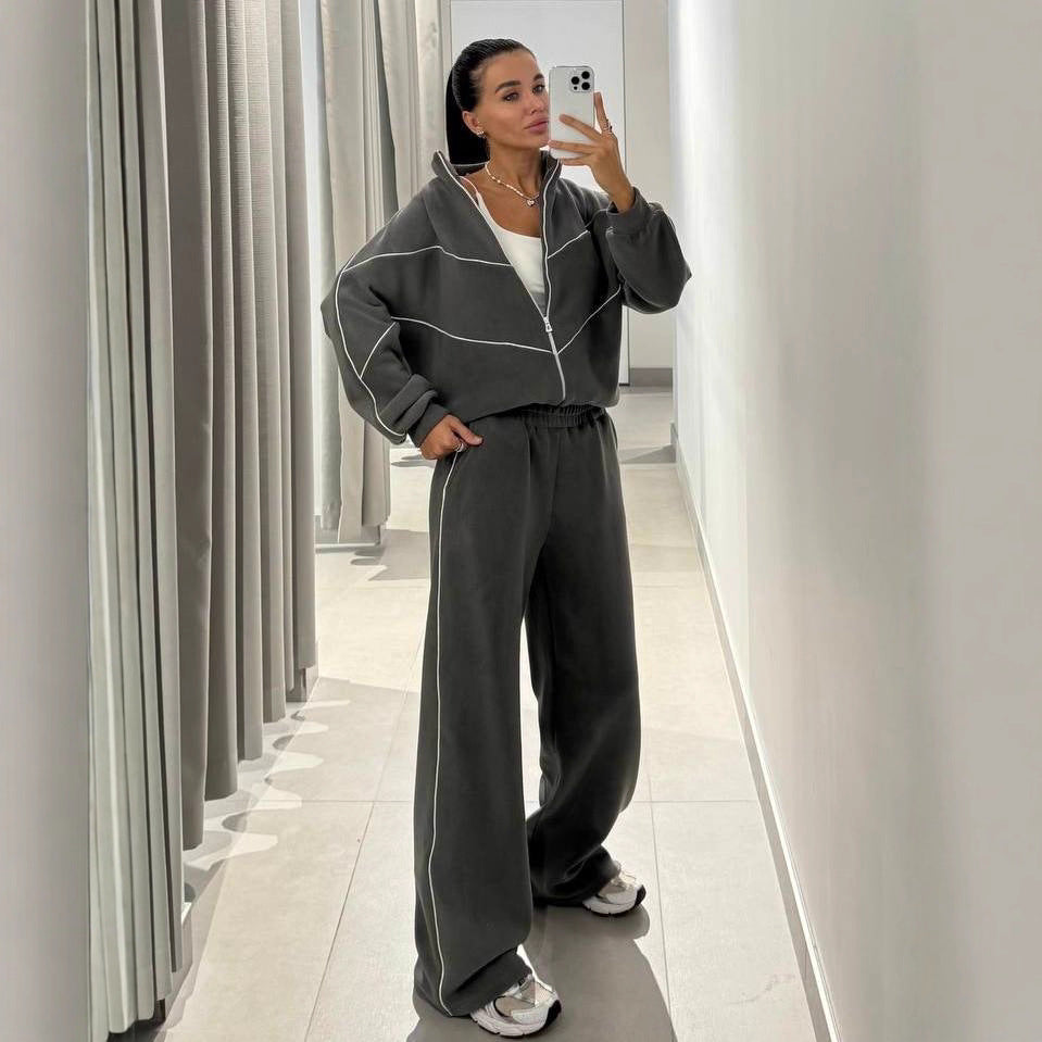 Damen Freizeit-Loungewear-Set Langärmlig Reißverschluss Norvielle