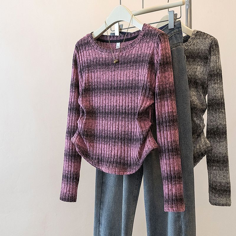Damen Langarm-Shirt Legeres Rippmuster Gestreift Norvielle