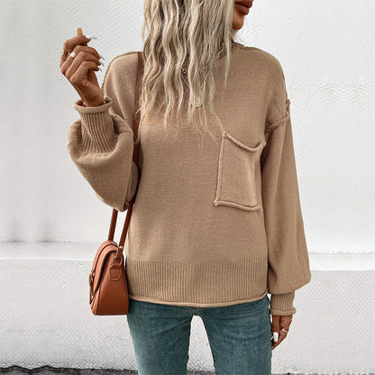 Damen Strickpullover Lässig Brusttasche Norvielle