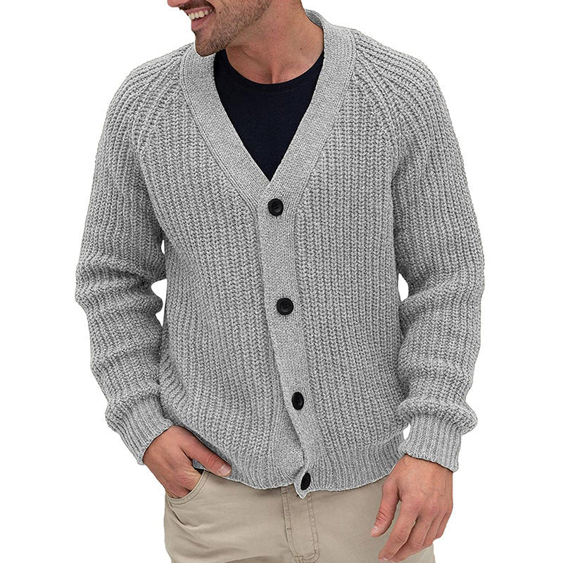 Herren Strickjacke Grobmaschen Elegante Knöpfe Beige