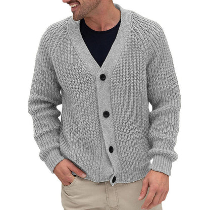 Herren Strickjacke Grobmaschen Elegante Knöpfe Beige