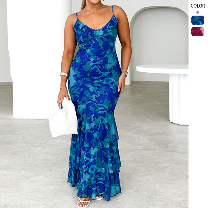 Damen Maxikleid Voluminöser Rock Rüschen Details Norvielle - Norvielle