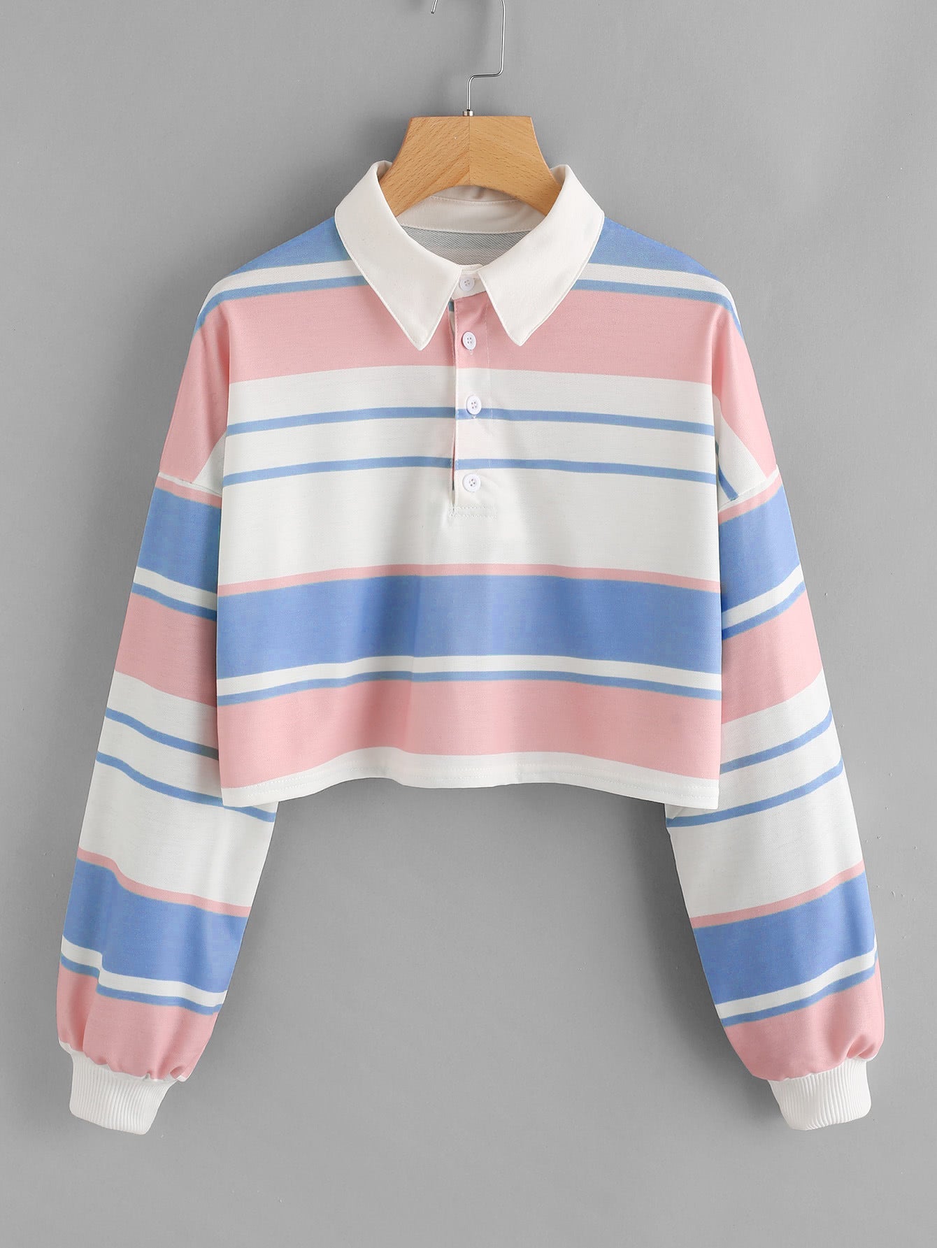 Damen Polo-Shirt Crop-Design Farbblockmuster Norvielle