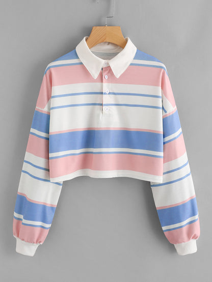 Damen Polo-Shirt Crop-Design Farbblockmuster Norvielle