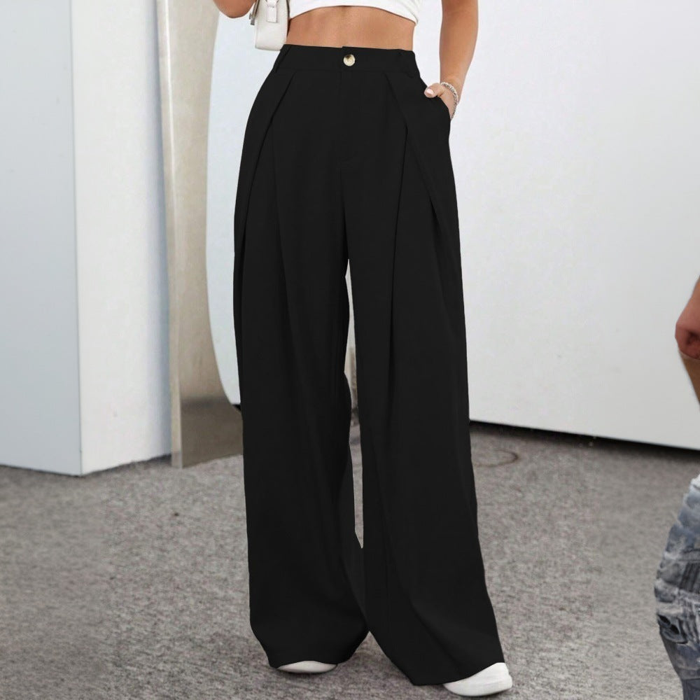 Damen High-Waist Palazzo-Hose mit Falten und sichtbarem Knopf