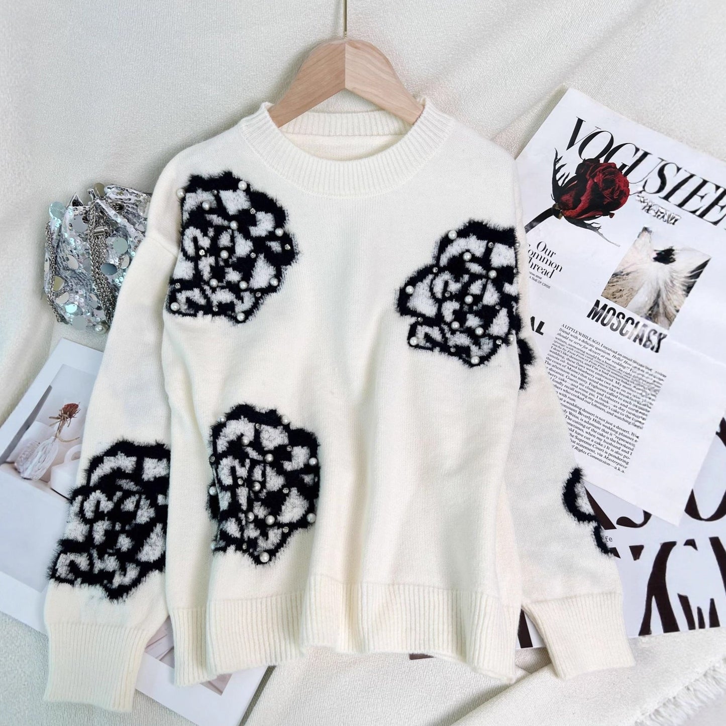 Damen Pullover mit Blumenapplikationen und Perlen Norvielle - Norvielle