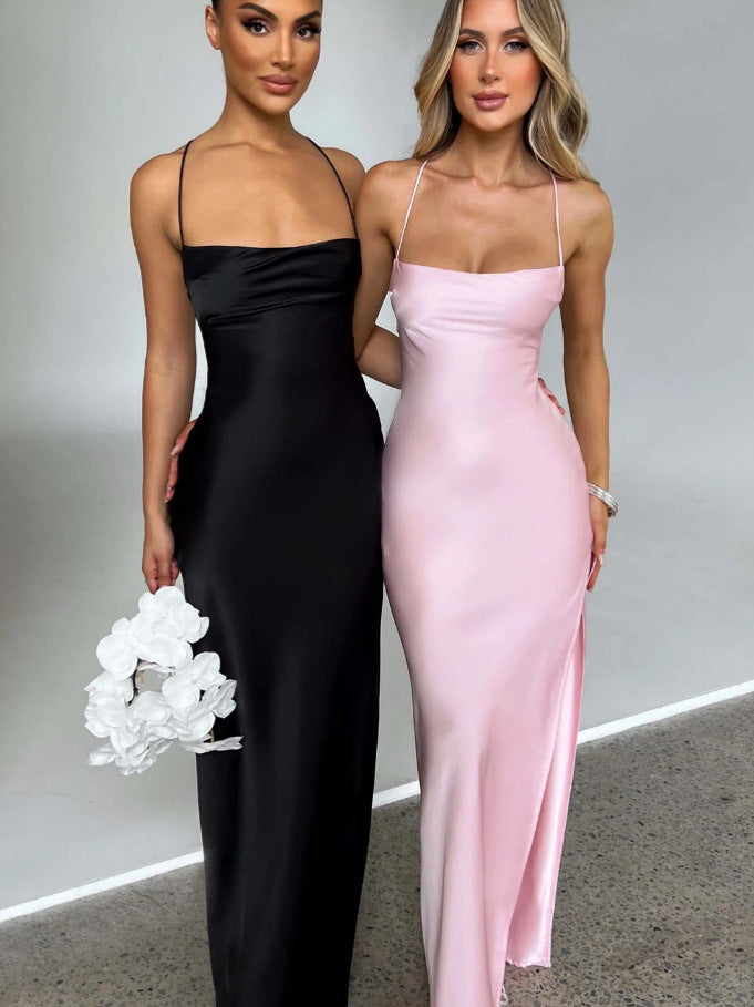 Damen Maxikleid Hochhängender Schlitz Schmales Trägerdesign Norvielle