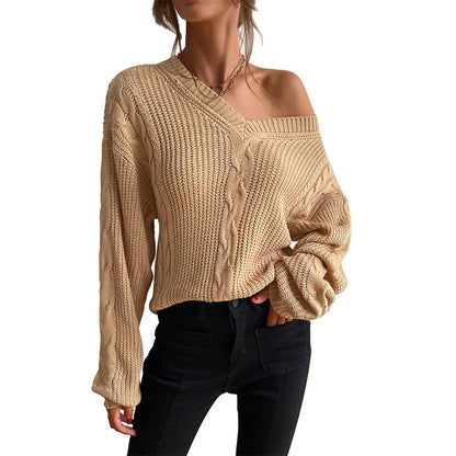 Damen Strickpullover Weit V-Ausschnitt Rautenmuster Norvielle