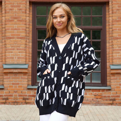 Damen Strickcardigan Große Knöpfe Taschen Norvielle
