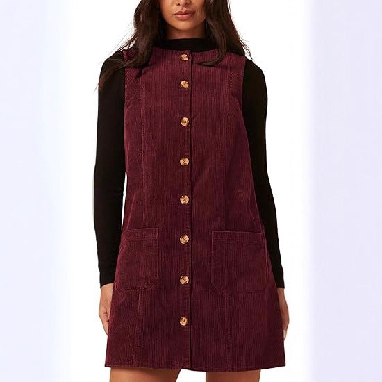 Damen Cordkleid Knielang Mit Taschen Norvielle