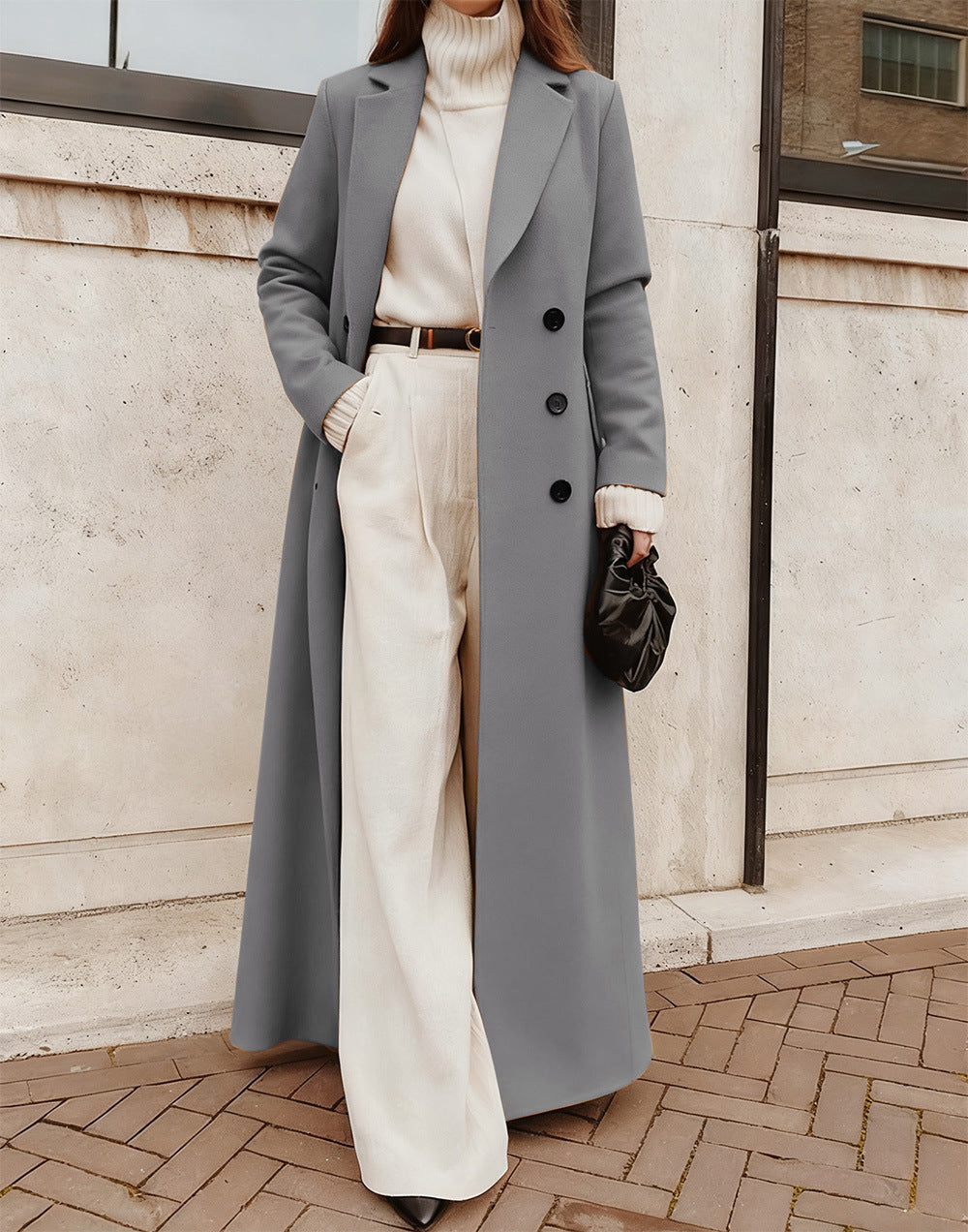 Damen Trenchcoat Jacke Lang Leder Gürtel