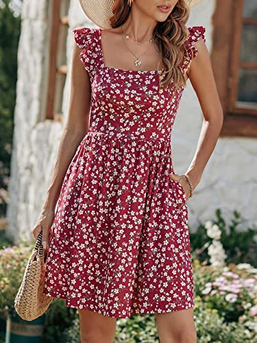 Damen Sommerkleid Rüschenärmel Schlitz dunkelblau