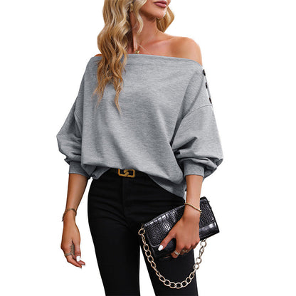Damen Off-Shoulder Sweatshirt mit Druckknöpfen Norvielle