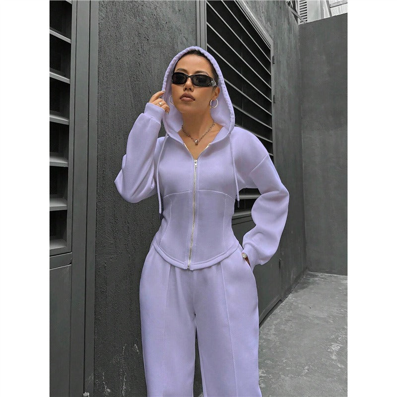Damen Hoodie-Set Figurbetont Mit Zipper Details