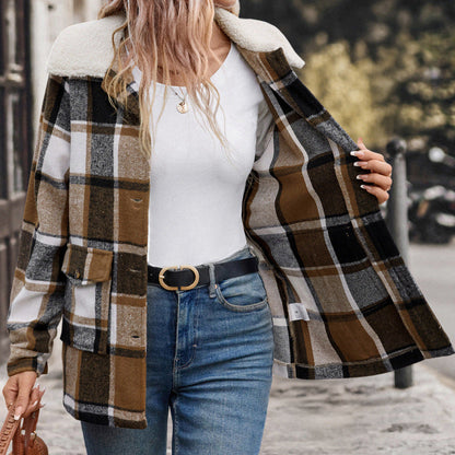 Damen Flanelljacke Karomuster Große Taschen Norvielle