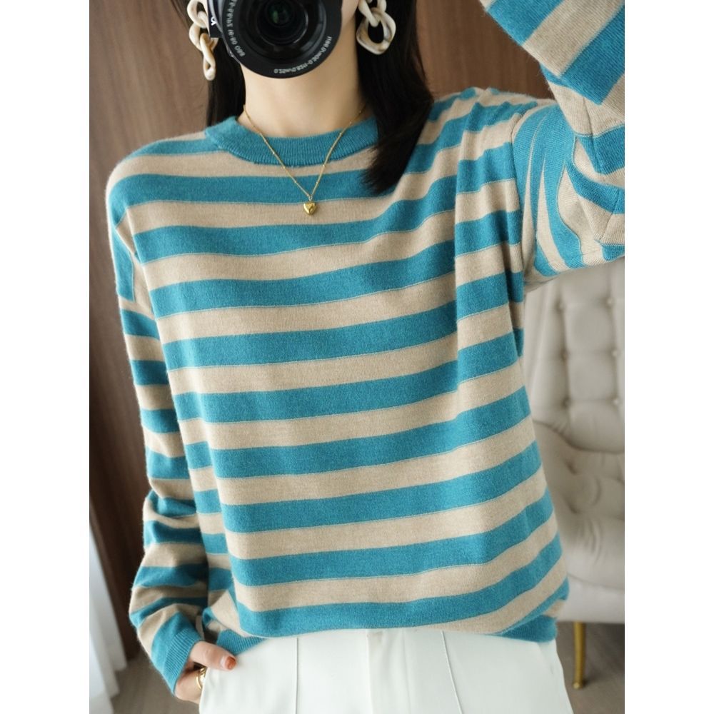 Damen Strickpullover Breite Streifen Norvielle