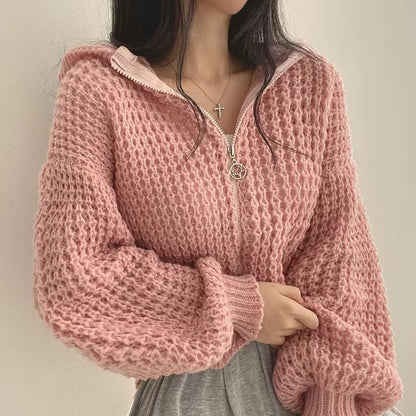 Damen Strickjacke Lässiger Reißverschluss Voluminöse Ärmel Norvielle