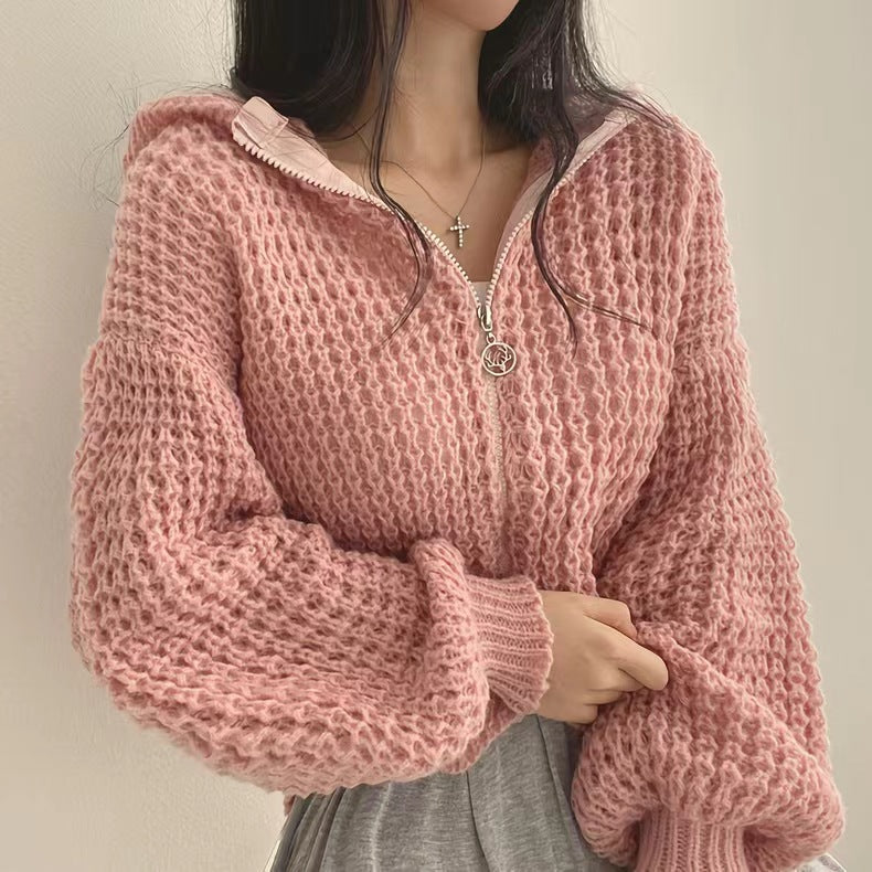 Damen Strickjacke Reißverschluss Locker Passform Norvielle