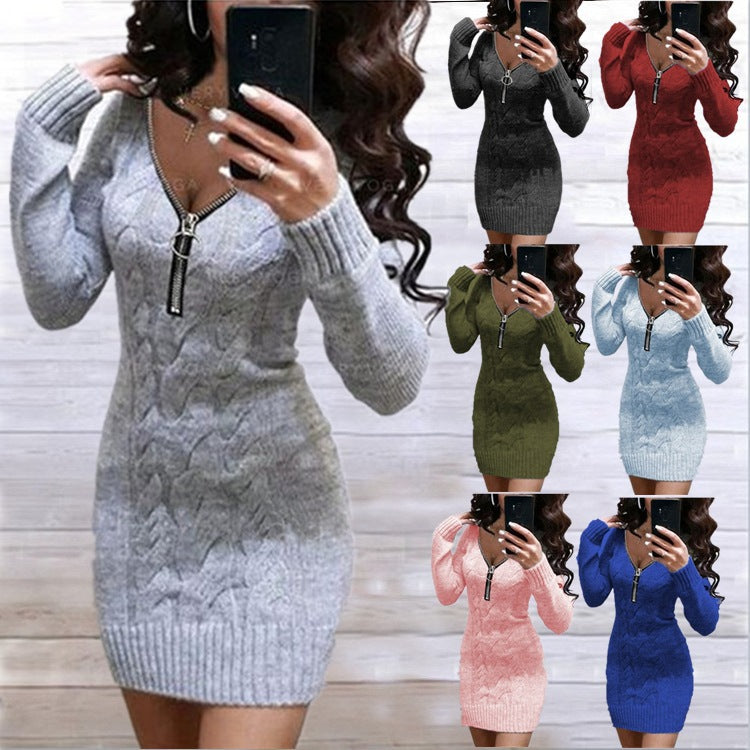 Damen Strickkleid Reißverschluss Raffiniertes Muster Norvielle - Norvielle