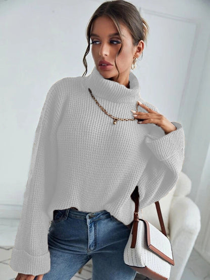 Damen Strickpullover Hochkragen Strukturierte Ärmel Norvielle