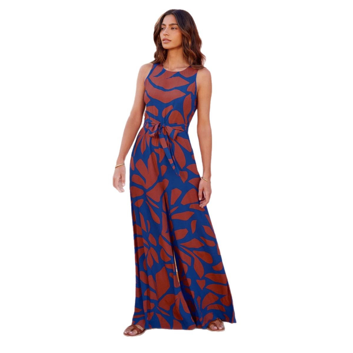 Damen Maxikleid Floral mit Bindegürtel Eleganter Schnitt