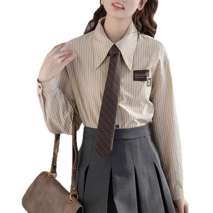 Damen Klassische Bluse Gestreift Moderner Kragen Weiß