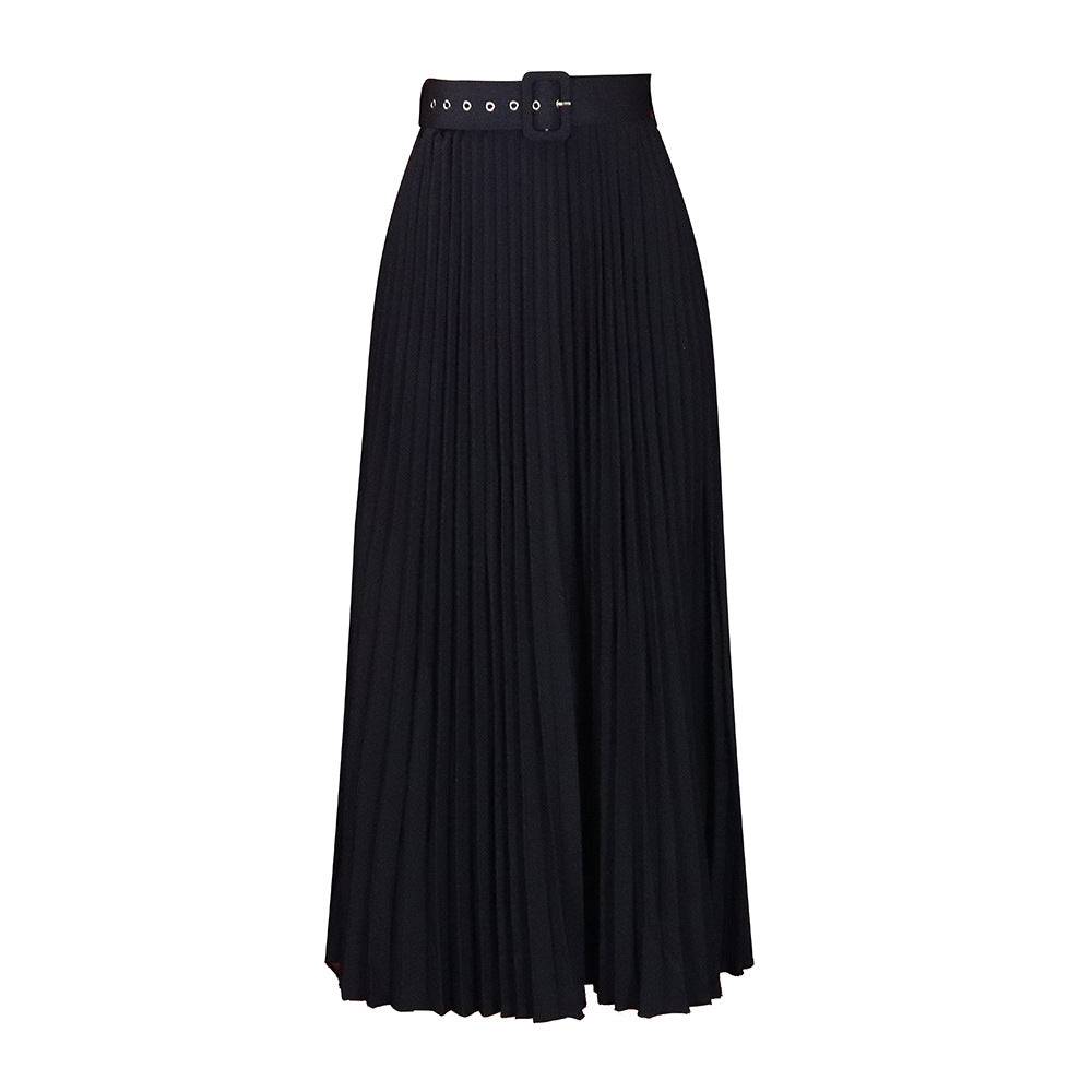 Damen Maxi-Rock Plissee mit Gürtel Norvielle