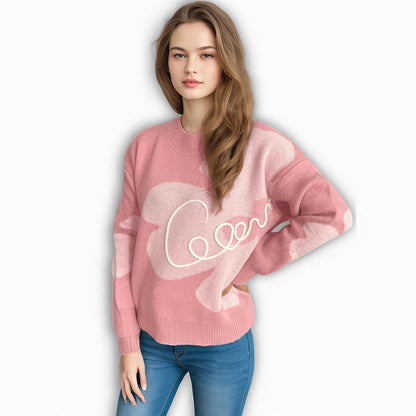 Damen Strickpullover Weich Floralmuster Norvielle