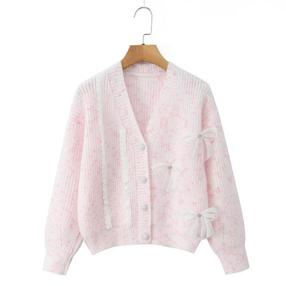 Damen Strickjacke Kuschelig mit Schleifendetails Beige